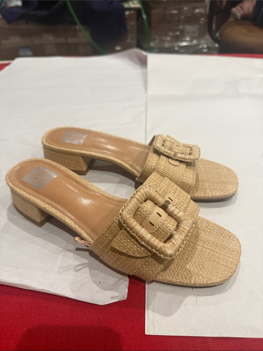Dolce Vita Beige Woven Buckle Mules